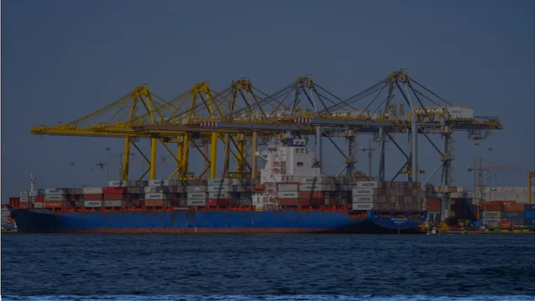 Portiques et navire de charge dans un port industriel : investissement et chaînes de valeur locales